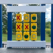 A tic tac toe on a swing set