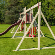 This image shows a swing set from the side