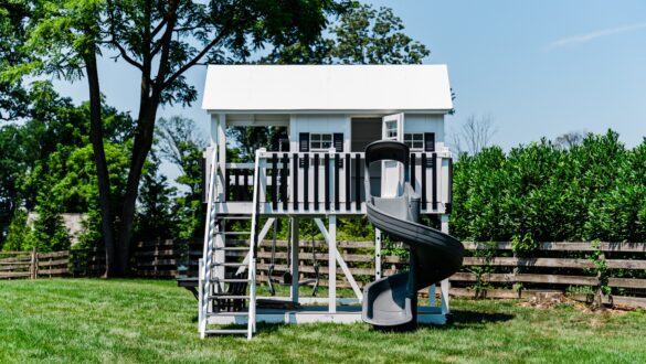 This image shows a custom swing set from King Swings.