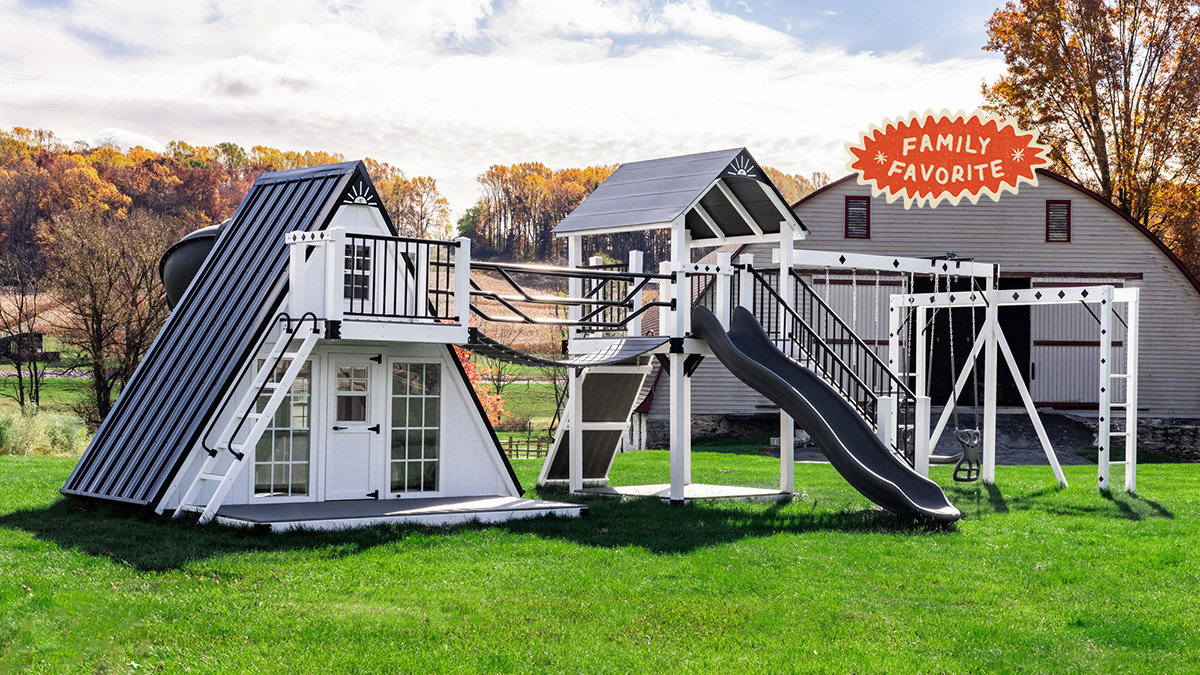 Outdoor playhouse with slide and swing online