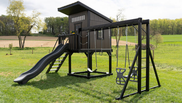 This image shows a brown and black playhouse