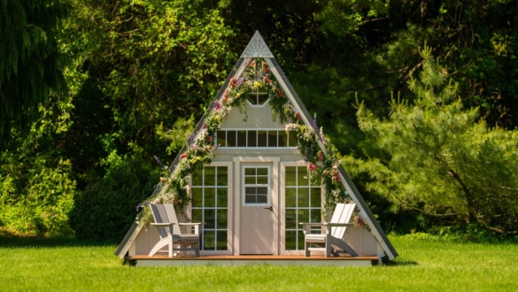 a swing set on a grass field